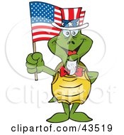 Clipart Illustration Of A Patriotic Uncle Sam Turtle Waving An American Flag On Independence Day by Dennis Holmes Designs