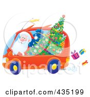 Poster, Art Print Of Santa Driving A Minivan