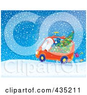 Poster, Art Print Of Santa Driving A Minivan In The Snow