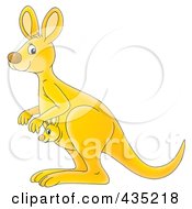 Poster, Art Print Of Cartoon Yellow Kangaroo With A Baby
