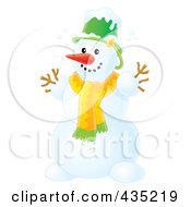 Royalty Free RF Clipart Illustration Of An Airbrushed Happy Snowman With A Bucket Hat And Scarf