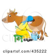 Cartoon Woman Milking A Cow
