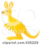 Royalty Free RF Clipart Illustration Of A Yellow Kangaroo With A Baby by Alex Bannykh