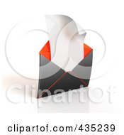 3d Black And Orange Open Envelop Revealing A Blank Sheet Of Paper