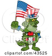 Poster, Art Print Of Patriotic Uncle Sam Alligator Waving An American Flag On Independence Day