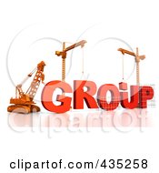 Poster, Art Print Of 3d Construction Cranes And Lifting Machines Assembling The Word Group
