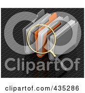 Royalty Free RF Clipart Illustration Of A 3d Magnifying Glass Searching Through Folders Over A Black Grid by Tonis Pan