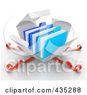 Poster, Art Print Of 3d Blue Files Bursting Out Through A White Box With Red Ribbons