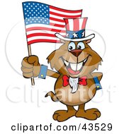 Poster, Art Print Of Patriotic Uncle Sam Gopher Waving An American Flag On Independence Day