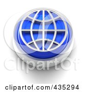 Poster, Art Print Of 3d Blue Wire Globe Button