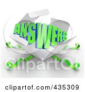 Poster, Art Print Of 3d Word Answers Bursting Out Through A White Box With Green Ribbons