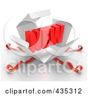Poster, Art Print Of 3d Word New Bursting Out Through A White Box With Red Ribbons