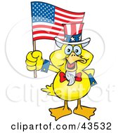 Clipart Illustration Of A Patriotic Uncle Sam Duck Waving An American Flag On Independence Day by Dennis Holmes Designs