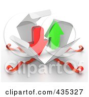 Royalty Free RF Clipart Illustration Of 3d Upload And Download Arrows Bursting Out Through A White Box With Red Ribbons by Tonis Pan