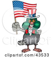 Clipart Illustration Of A Patriotic Uncle Sam Pigeon Waving An American Flag On Independence Day by Dennis Holmes Designs