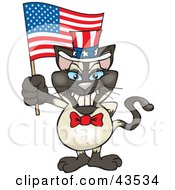 Poster, Art Print Of Patriotic Uncle Sam Siamese Cat Waving An American Flag On Independence Day