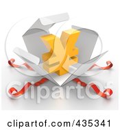 Poster, Art Print Of 3d Yen Symbol Bursting Out Through A White Box With Red Ribbons