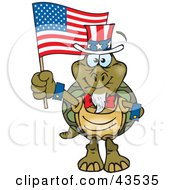 Poster, Art Print Of Patriotic Uncle Sam Tortoise Waving An American Flag On Independence Day