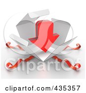 Poster, Art Print Of 3d Red Download Arrow Bursting Out Through A White Box With Red Ribbons