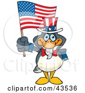 Poster, Art Print Of Patriotic Uncle Sam Penguin Waving An American Flag On Independence Day