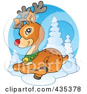 Royalty Free RF Clipart Illustration Of Rudolph The Red Nose Reindeer Resting In The Snow