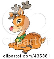 Royalty Free RF Clipart Illustration Of Rudolph The Red Nose Reindeer Laying Down