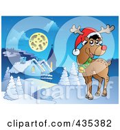 Poster, Art Print Of Rudolph The Red Nose Reindeer Near A Winter Village