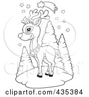 Poster, Art Print Of Coloring Page Outline Of Rudolph The Red Nose Reindeer Under A Shooting Star