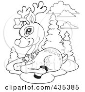 Poster, Art Print Of Coloring Page Outline Of Rudolph The Red Nose Reindeer Resting