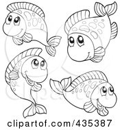 Royalty Free RF Clipart Illustration Of A Digital Collage Of Outlined Freshwater Fish