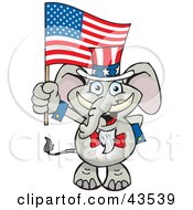 Poster, Art Print Of Patriotic Uncle Sam Elephant Waving An American Flag On Independence Day