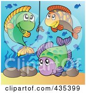 Poster, Art Print Of Group Of Fish Around A Worm On A Hook