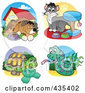 Royalty Free RF Clipart Illustration Of A Digital Collage Of Dog Cat Tortoise And Snake Logos