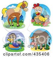 Poster, Art Print Of Digital Collage Of Horse Chicken Duck And Bull Logos