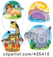 Poster, Art Print Of Digital Collage Of Lion Hippo Giraffe And Elephant Safari Logos