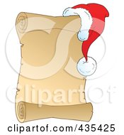 Blank Antique Parchment Scroll With A Santa Hat