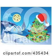 Royalty Free RF Clipart Illustration Of A Happy Christmas Tree Near A Winter Village