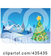 Royalty Free RF Clipart Illustration Of A Christmas Tree Near A Winter Village