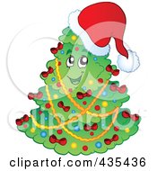Royalty Free RF Clipart Illustration Of A Friendly Christmas Tree Wearing A Santa Hat