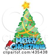 Royalty Free RF Clipart Illustration Of Merry Christmas Text Against A Christmas Tree