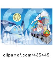 Poster, Art Print Of Santa Driving A Train Past A Winter Village