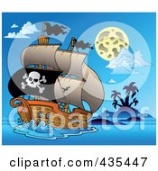 Poster, Art Print Of Pirate Ship Sailing At Night