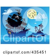Poster, Art Print Of Ghostly Pirate Ship Sailing At Night