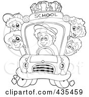 Poster, Art Print Of Coloring Page Outline Of A Bus Driver Driving Children To School