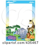 Poster, Art Print Of Frame Of African Animals By A Watering Hole With White Space