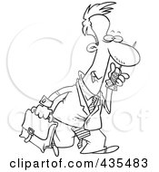 Royalty Free RF Clipart Illustration Of A Line Art Design Of A Businessman Walking And Talking On A Cell Phone