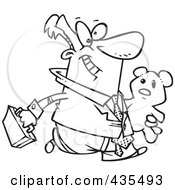 Royalty Free RF Clipart Illustration Of A Line Art Design Of A Businessman Carrying His Teddy Bear To Work by toonaday