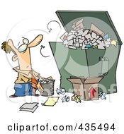 Cartoon Businessman Tossing More Waste Into A Full Dumpster