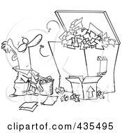 Poster, Art Print Of Line Art Design Of A Businessman Tossing More Waste Into A Full Dumpster