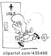 Royalty Free RF Clipart Illustration Of A Line Art Design Of A Little Girl Rushing To The Bathroom